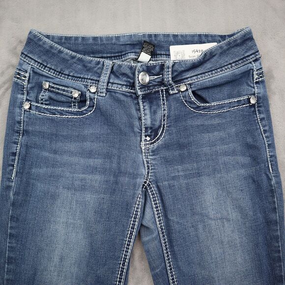 Casual Pants Womens 2 Blue Denim Flat Front Flare Stretch Pockets Jeans Bottoms - Picture 10 of 14